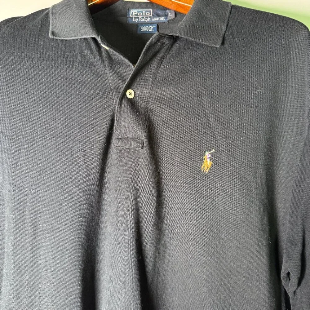 Polo by Ralph Lauren Long Sleeve Polo Black Sz Large 100% Pima Cotton